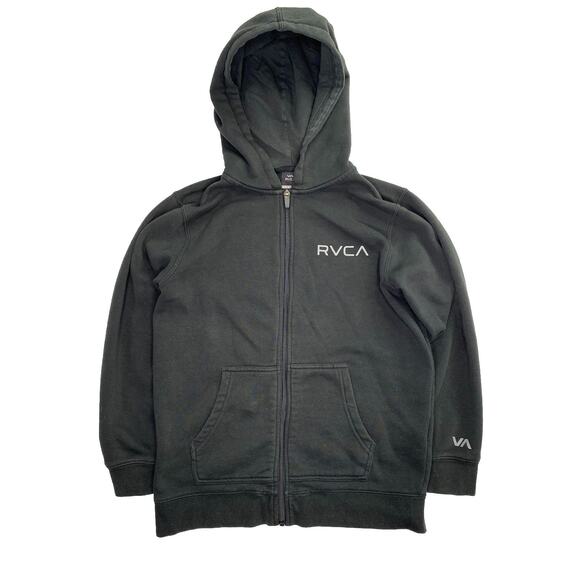 RVCA Full Zip Hoodie Youth Boys Sz Large Black Active Casual Sweatshirt Logo - Picture 1 of 3